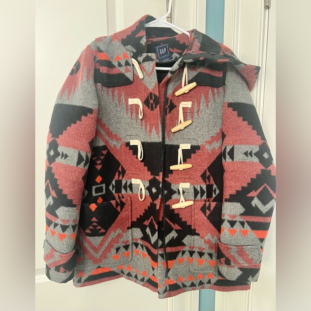 GAP Geometric Wool Coat in Red and Black